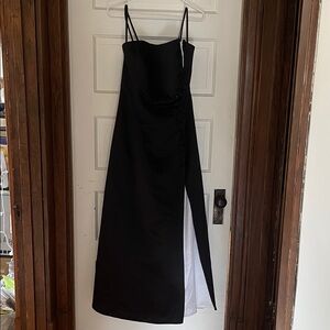 Michaelangelo Black Strapless Satin Evening Gown